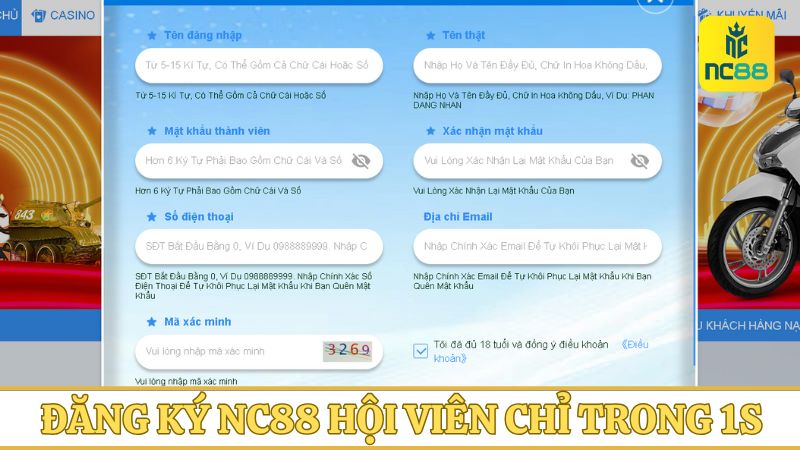 Đăng ký NC88 hội viên chỉ trong 1s